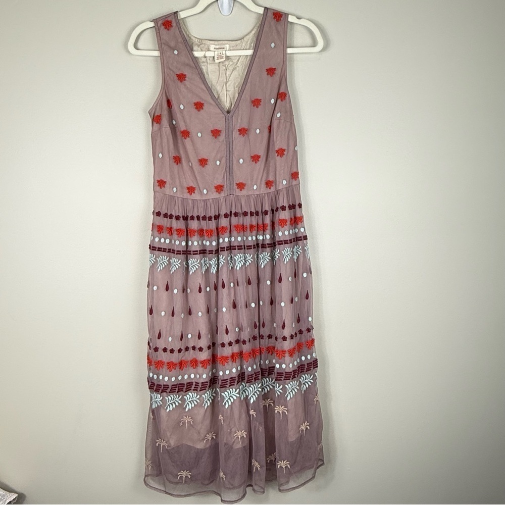 Sundance Dress Womens 2 Embroidered Floral Sheer V-Neck Sleeveless Pink Boho